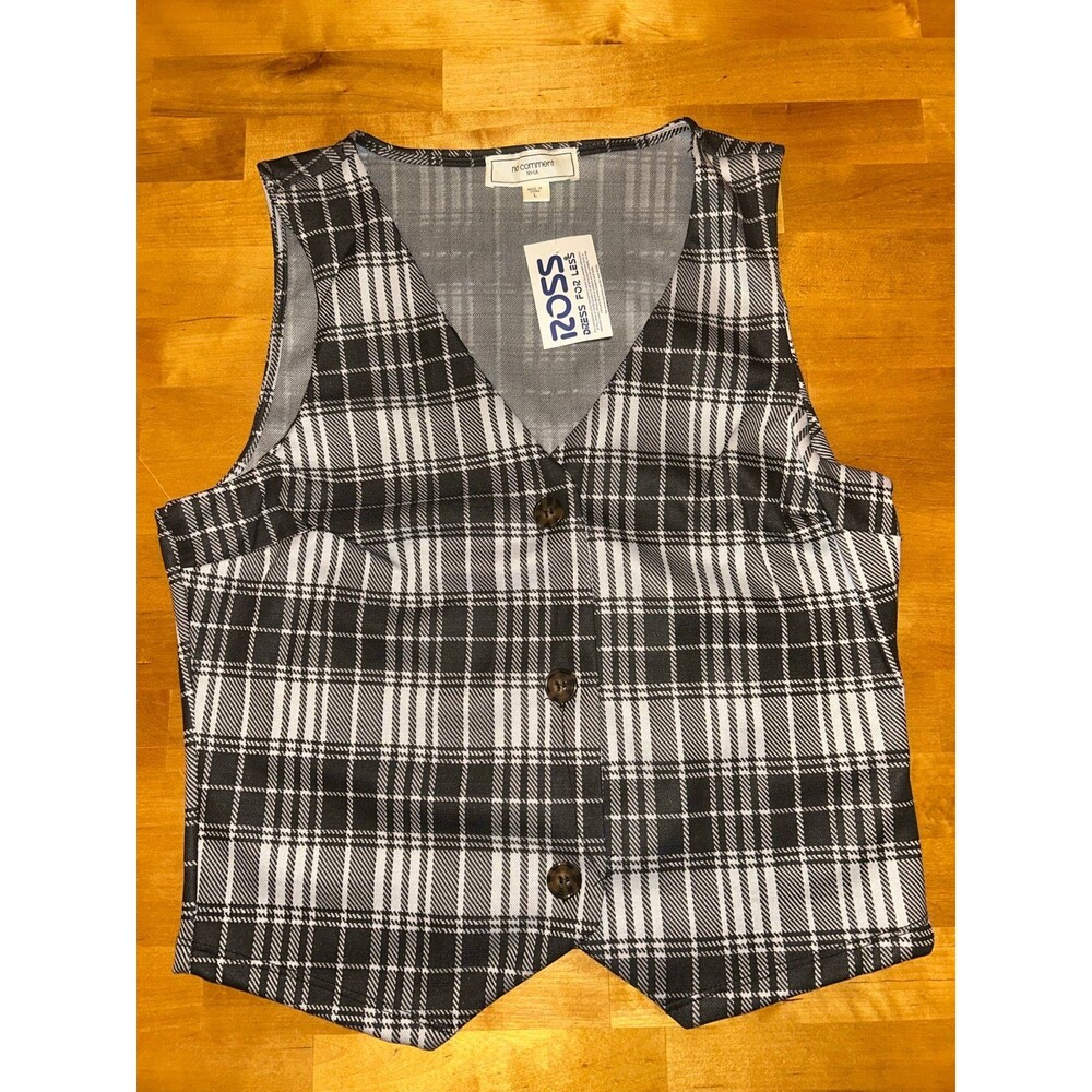Women’s No Comment NY LA Plaid Vest Size Large New With Tags